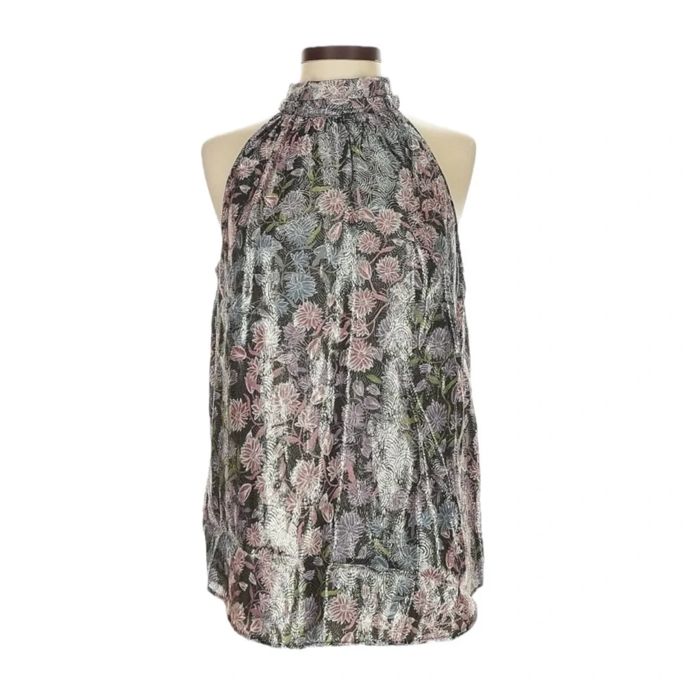 J.Crew Collection Tie-Neck Top XS Metallic Floral Shimmer Party Holiday NWT $128